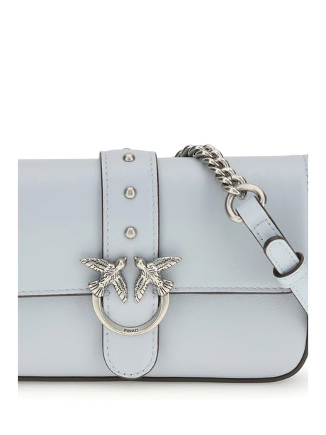 Pinko Baby Love Shoulder Bag - Light Blue Sky Blue-Old Silver