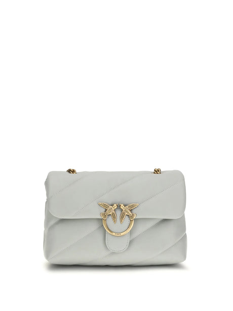 Pinko Love Classic leather Shoulder Bag - Grey Pearl-Antique Gold