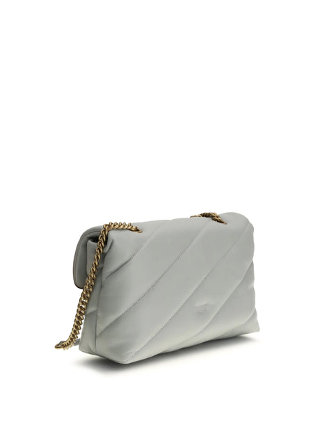 Pinko Love Classic leather Shoulder Bag - Grey Pearl-Antique Gold