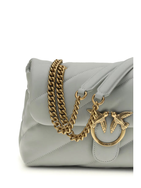 Pinko Love Classic leather Shoulder Bag - Grey Pearl-Antique Gold