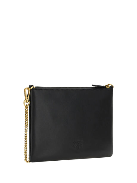 Pinko Leather Shoulder Bag - Black-Antique Gold
