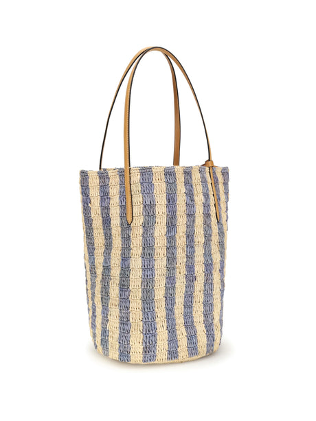 Valentino Garavani Striped raffia Bucket Bag - Natural/Light Blue/Natural Camel/Selleria