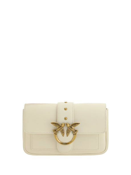 Pinko Love One Shoulder Bag - White Seta-Antique Gold