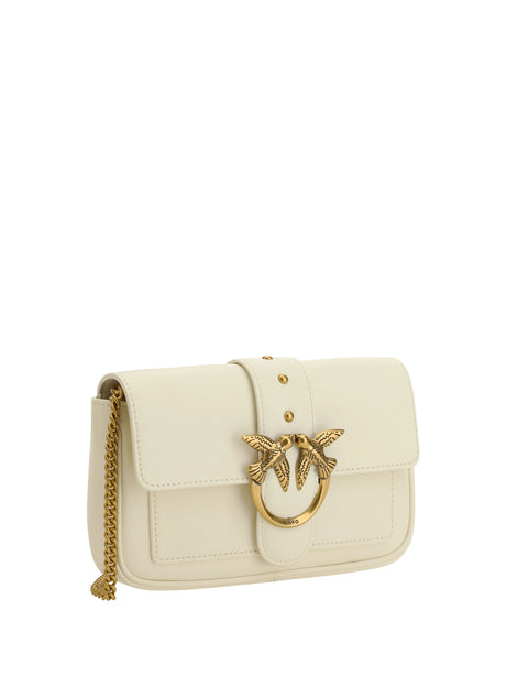 Pinko Love One Shoulder Bag - White Seta-Antique Gold
