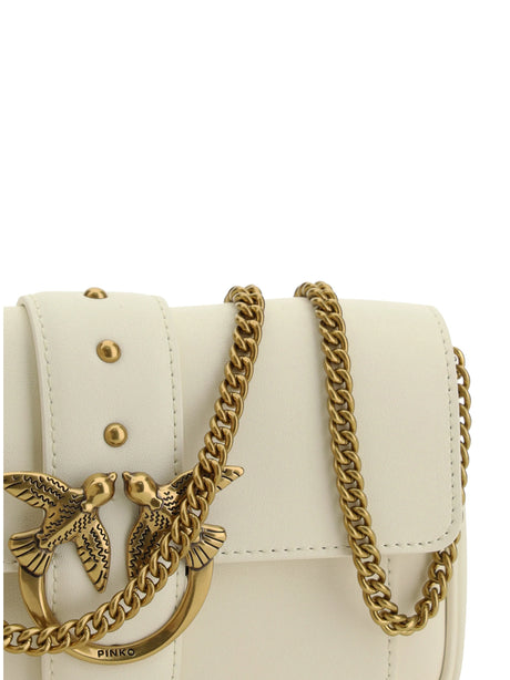 Pinko Love One Shoulder Bag - White Seta-Antique Gold