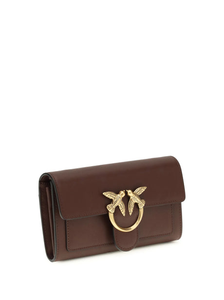 Pinko Love One Wallet - Burgundy Wine-Antique Gold