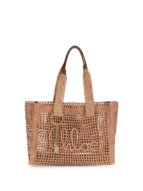 Chloé East-West Summer Banana raffia Tote Bag - Summery Beige