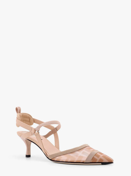 Fendi Colibrì leather and mesh slingback with FF motif - Re R Almond Carn