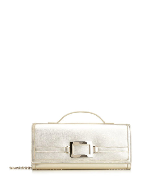 Roger Vivier Belle Vivier Clutch Bag In Gold Laminated Leather