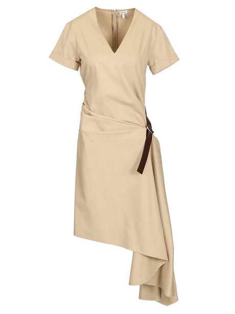 Loewe Cotton And Silk Belted Dress - Beige