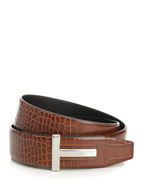 Tom Ford Reversible T Belt - Brown