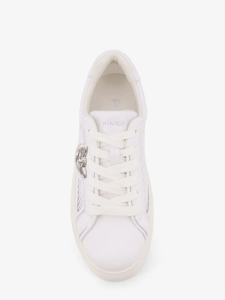 Pinko Yoko leather sneakers with mesh inserts - Bianco