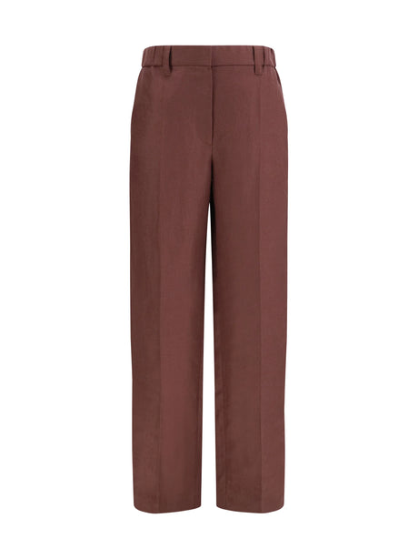 Brunello Cucinelli Wide-Leg Pants in linen with elastic waistband and belt loops - Rhubarb