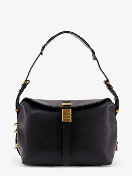 Pinko Leather shoulder bag with metal logo detail - Nero