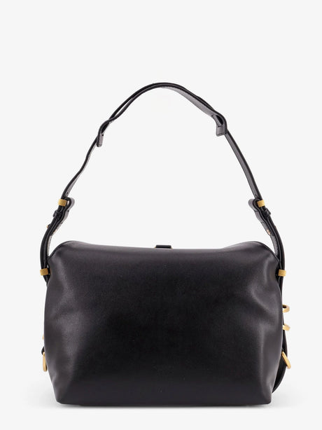 Pinko Leather shoulder bag with metal logo detail - Nero