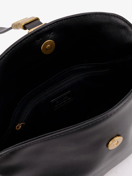 Pinko Leather shoulder bag with metal logo detail - Nero