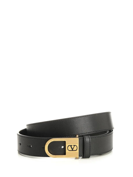 Valentino Garavani Vlogo Signature Leather Belt - Black
