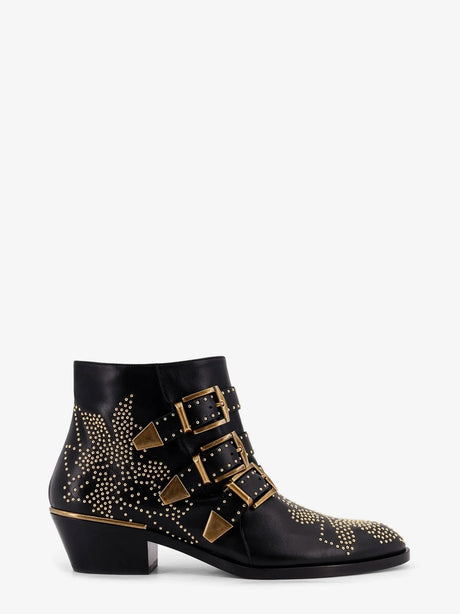 Chloe' Leather Susan boots with metal details - Black Gold.