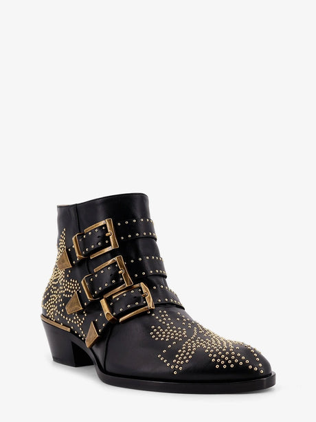 Chloe' Leather Susan boots with metal details - Black Gold.