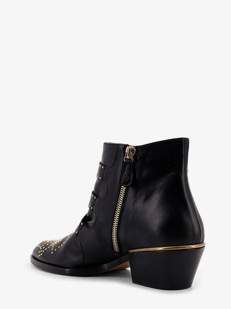 Chloe' Leather Susan boots with metal details - Black Gold.