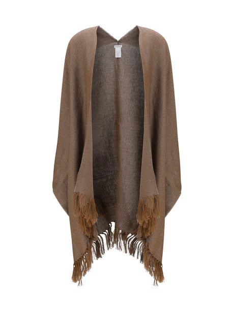 Brunello Cucinelli Open Poncho - Tabacco+Canna Di Fucile