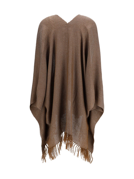Brunello Cucinelli Open Poncho - Tabacco+Canna Di Fucile