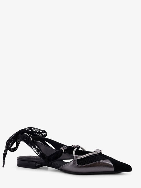 Pinko Gianira leather ballerinas with suede inserts - Nero