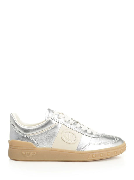 Valentino Garavani Upvillage Sneaker In Laminated Calfskin - Silver