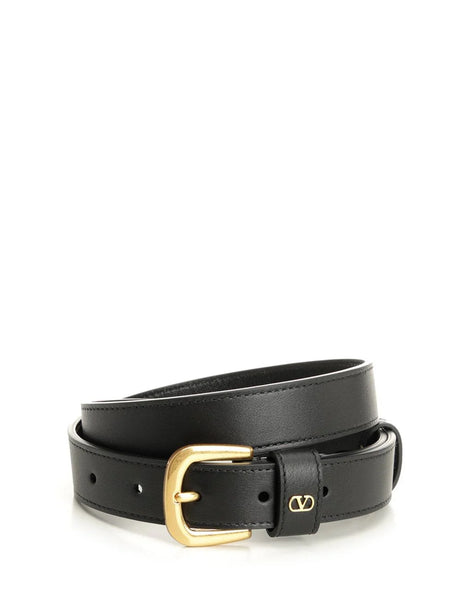 Valentino Garavani Leather Belt With Vlogo - Black
