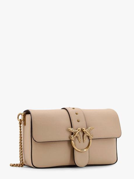 Pinko Love One Classic leather crossbody bag - Beige