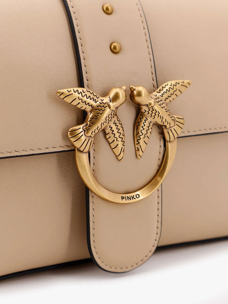 Pinko Love One Classic leather crossbody bag - Beige