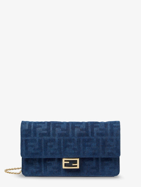 Fendi Wallet On Chain Baguette shoulder bag in denim-effect FF corduroy - Blu Abisso
