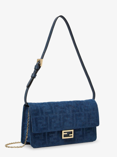 Fendi Wallet On Chain Baguette shoulder bag in denim-effect FF corduroy - Blu Abisso