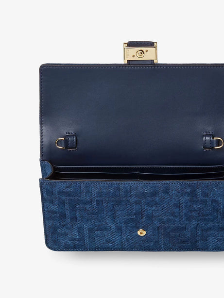 Fendi Wallet On Chain Baguette shoulder bag in denim-effect FF corduroy - Blu Abisso