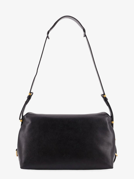 Pinko Leather shoulder bag with metal detail with engraved logo - Nero