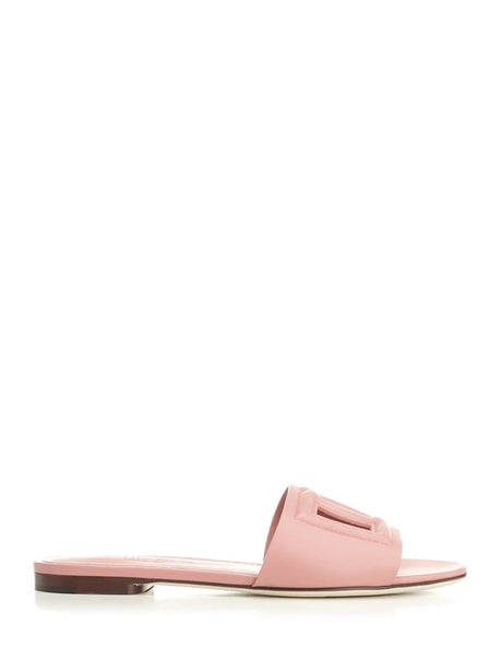 Dolce & Gabbana Calfskin Slides With Dg Logo - Rose
