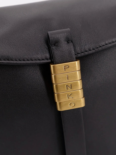 Pinko Leather shoulder bag with metal detail with engraved logo - Nero