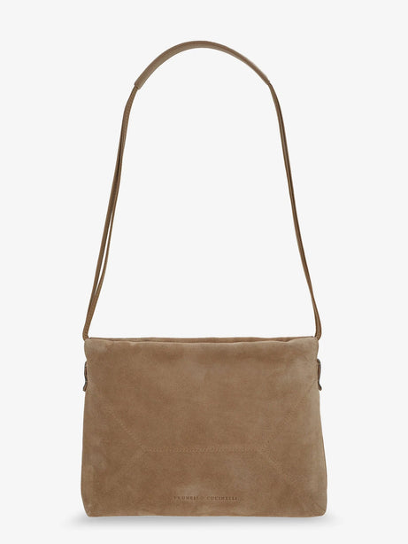 Brunello Cucinelli Suede shoulder bag with logo on the front - Beige