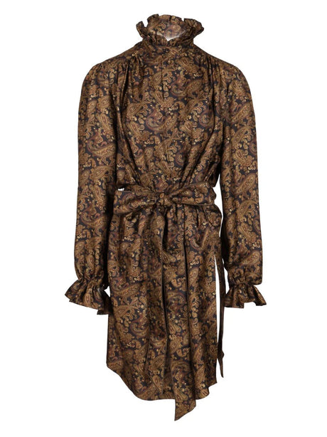 Saint Laurent Paisley Silk Twill Dress - Brown