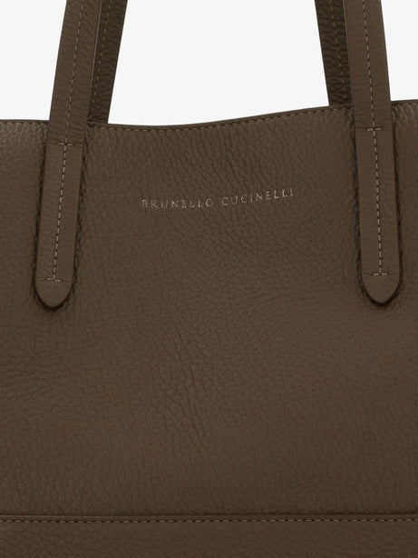 Brunello Cucinelli BC Duo hammered leather shoulder bag - Mud