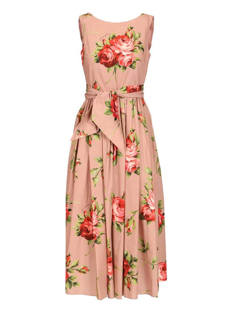 Dolce & Gabbana Cotton Dress With Rose Bouquet Print - Multi