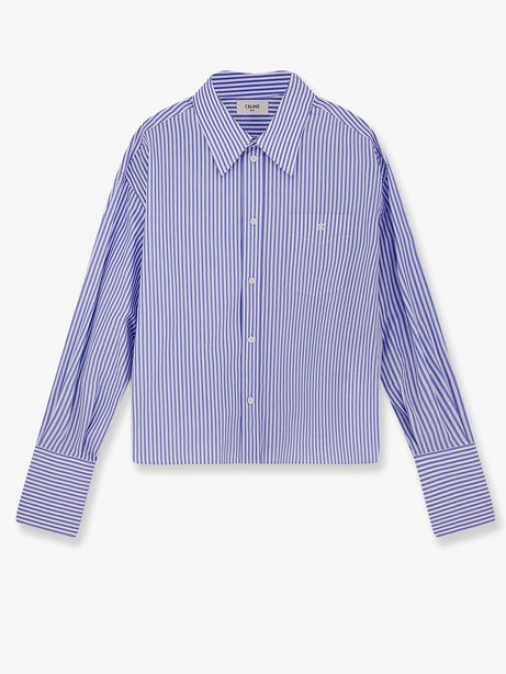 Celine Cropped striped cotton shirt - Craie/Bleu Ciel