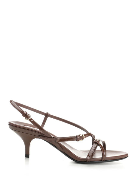 Miu Miu Patent Sandals With Mini Buckles - Brown