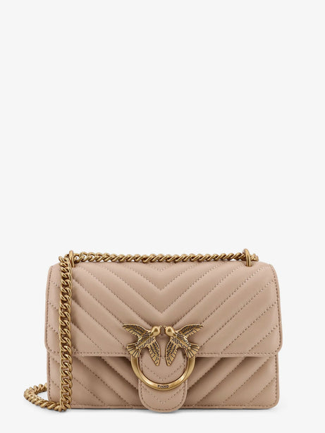 Pinko Love One Mini quilted leather shoulder bag - Beige