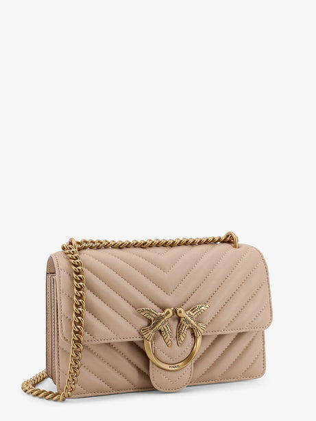 Pinko Love One Mini quilted leather shoulder bag - Beige
