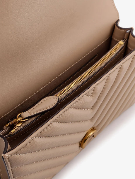 Pinko Love One Mini quilted leather shoulder bag - Beige