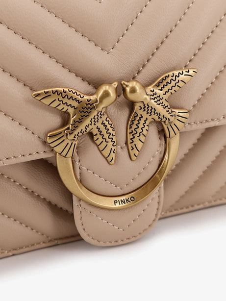 Pinko Love One Mini quilted leather shoulder bag - Beige