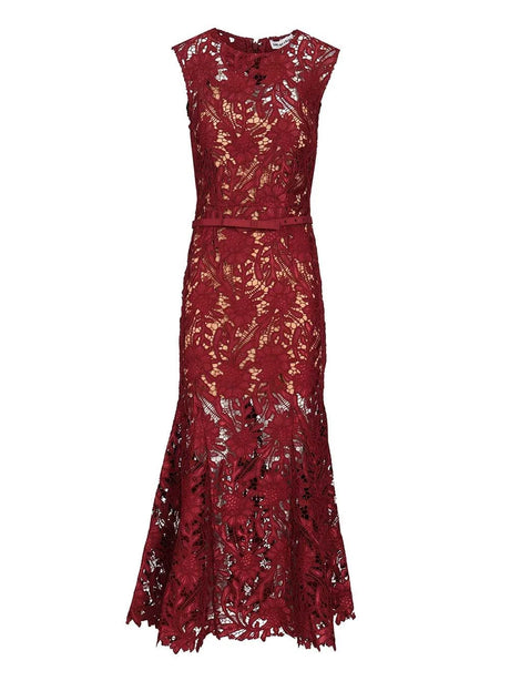 Self-Portrait Midi Dress - Bordeaux