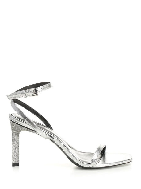 Tory Burch Metallic Leather Sandals With Crystals - Silver