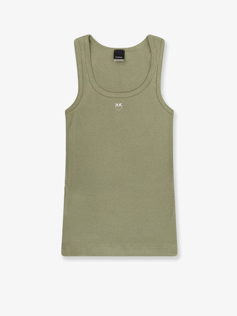 Pinko Calcolatore cotton tank top with frontal Love Birds logo - Verde